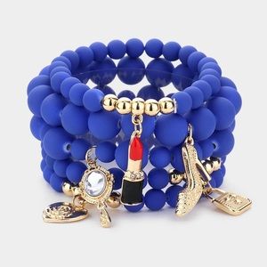 5 piece stretch beaded lipstick and stiletto charm bracelet set